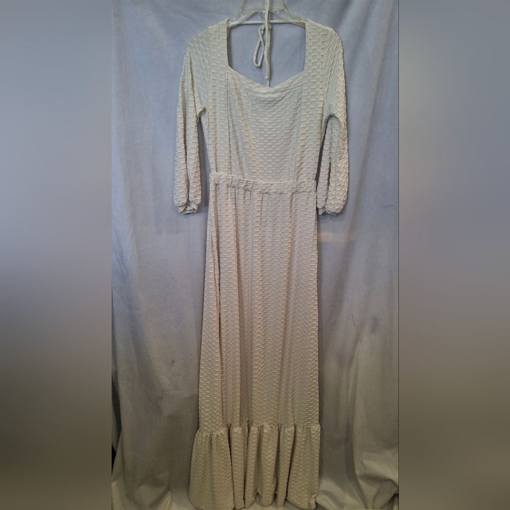 GO Couture Stretch Maxi Embroidered Dress Off White/Ivory Large Womens NWT